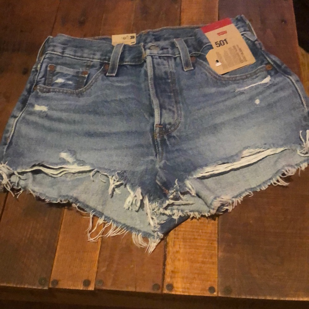 Levi's Blue Distressed Jean Shorts High-Waisted